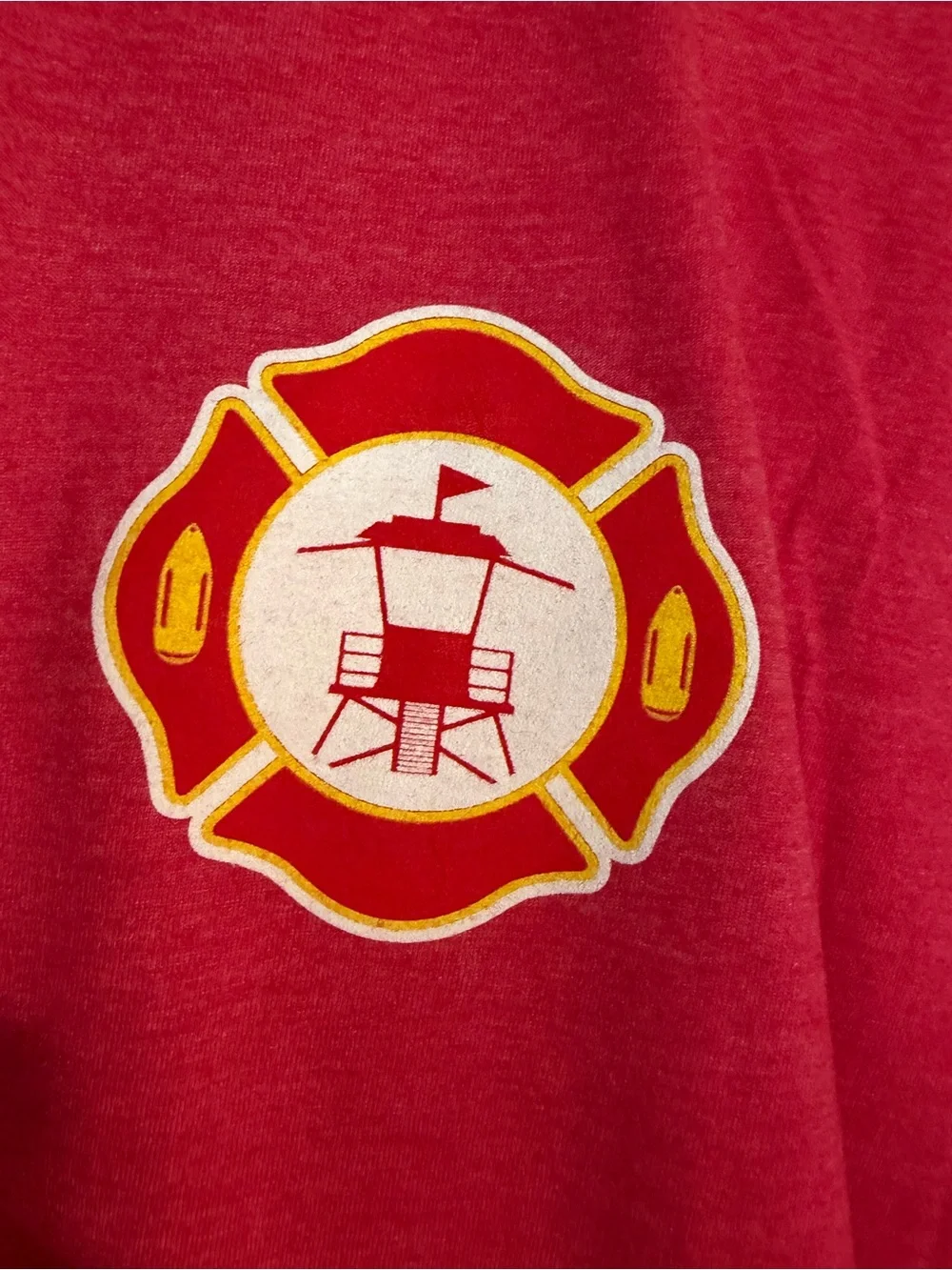 Men's Red Short-Sleeve Crewneck T-Shirt with Baywatch Emblem